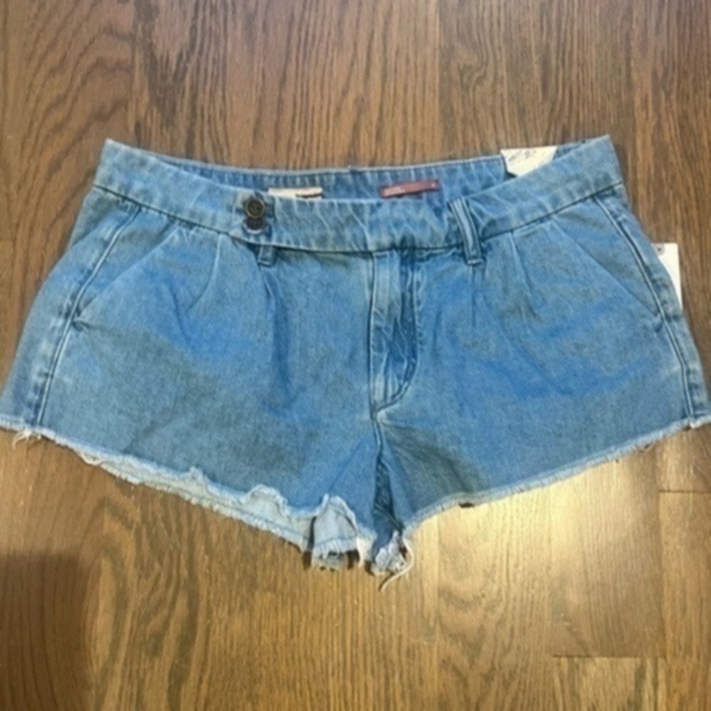anthropologie Pilcro Pleated Chambray Denim Fray Hem Chino Shorts size 27 y2k J